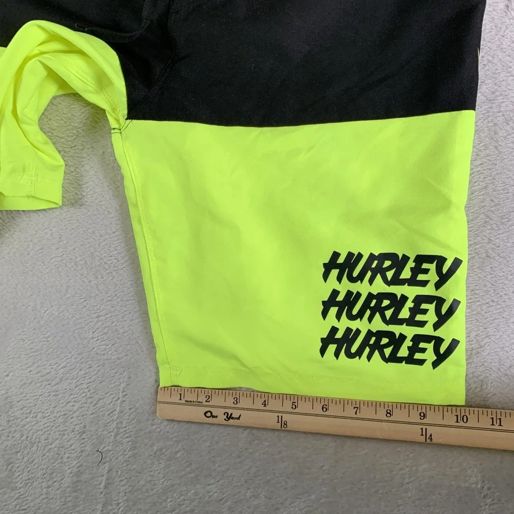 Hurley Board Shorts Boys 18 / 29 Neon Green Colorblock Graphic Swim Trunks‎ NEW